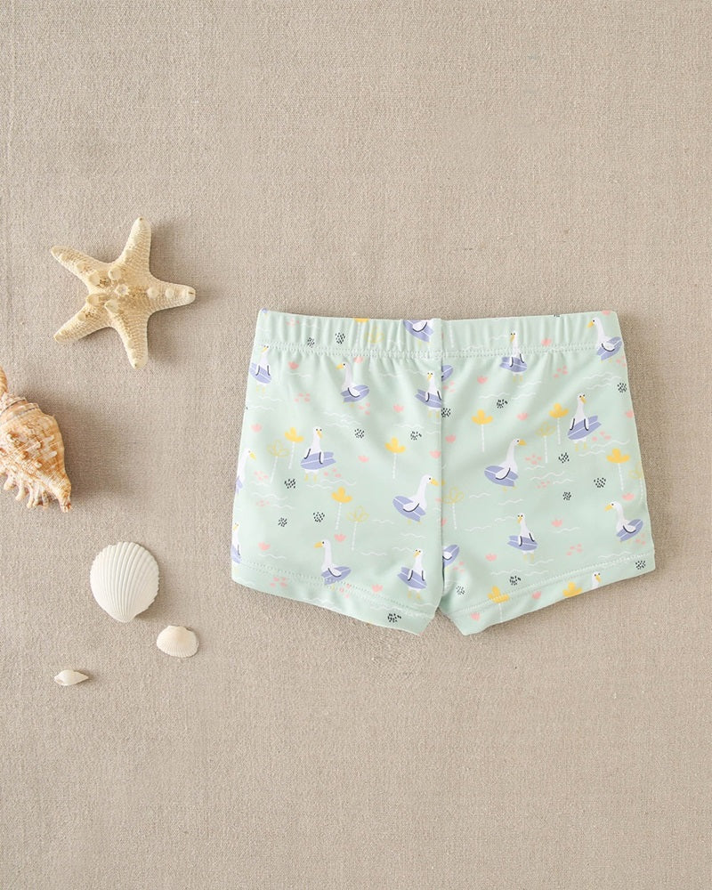 Bóxer de bebé niño verde agua con estampado de ocas