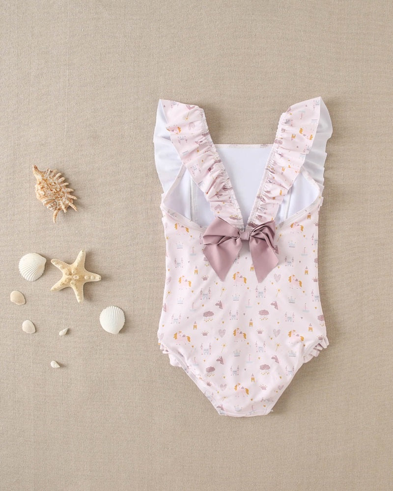 Bañador de niña estampado unicornios con lazo en espalda