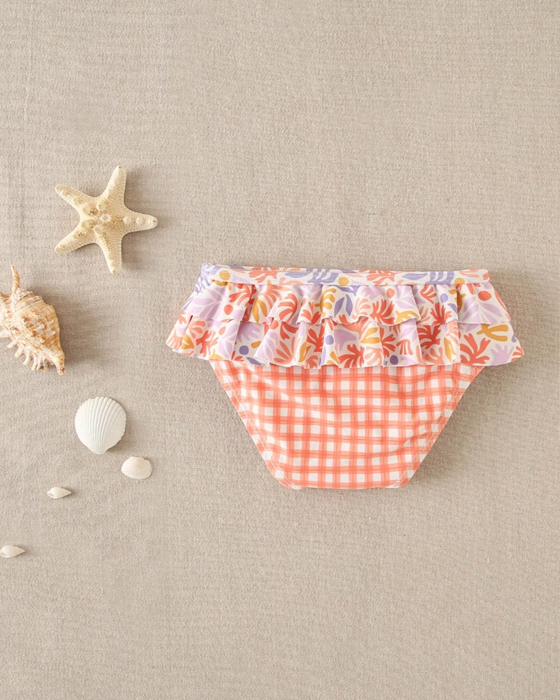 Culetín de bebé niña de cuadro vichy naranja y volantes