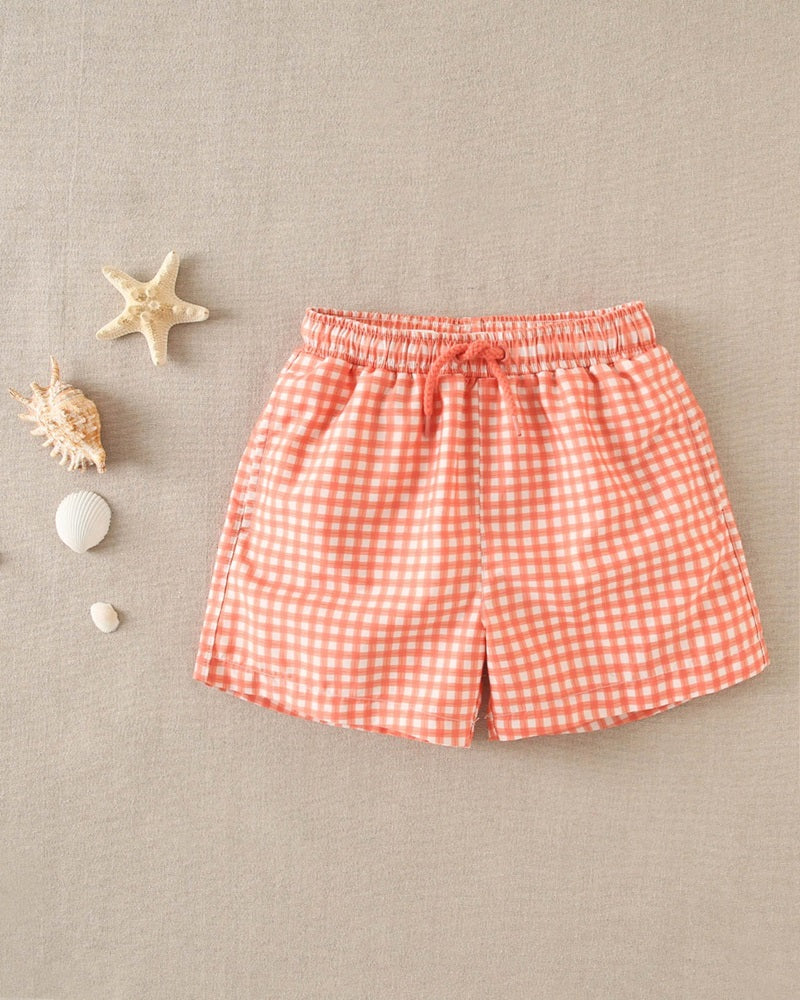 Bañador de niño de cuadros vichy naranja