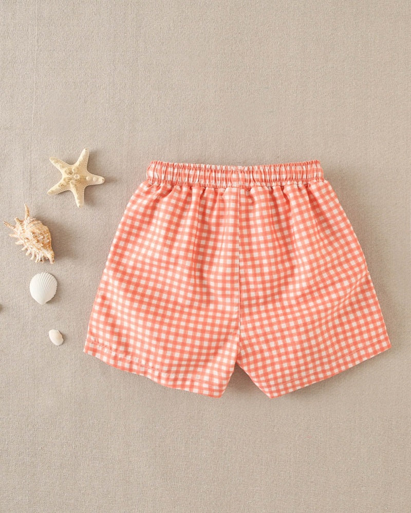 Bañador de niño de cuadros vichy naranja