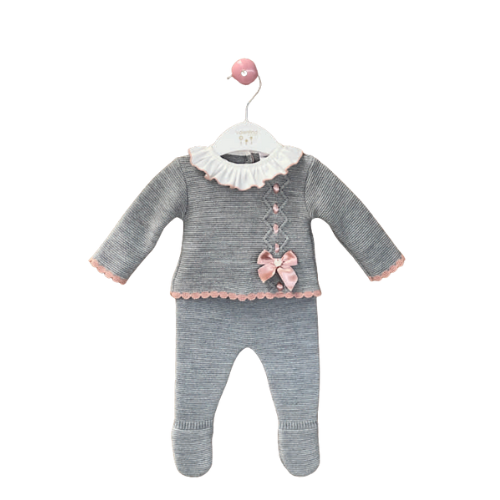 Conjunto de punto con capota Gris y Rosa