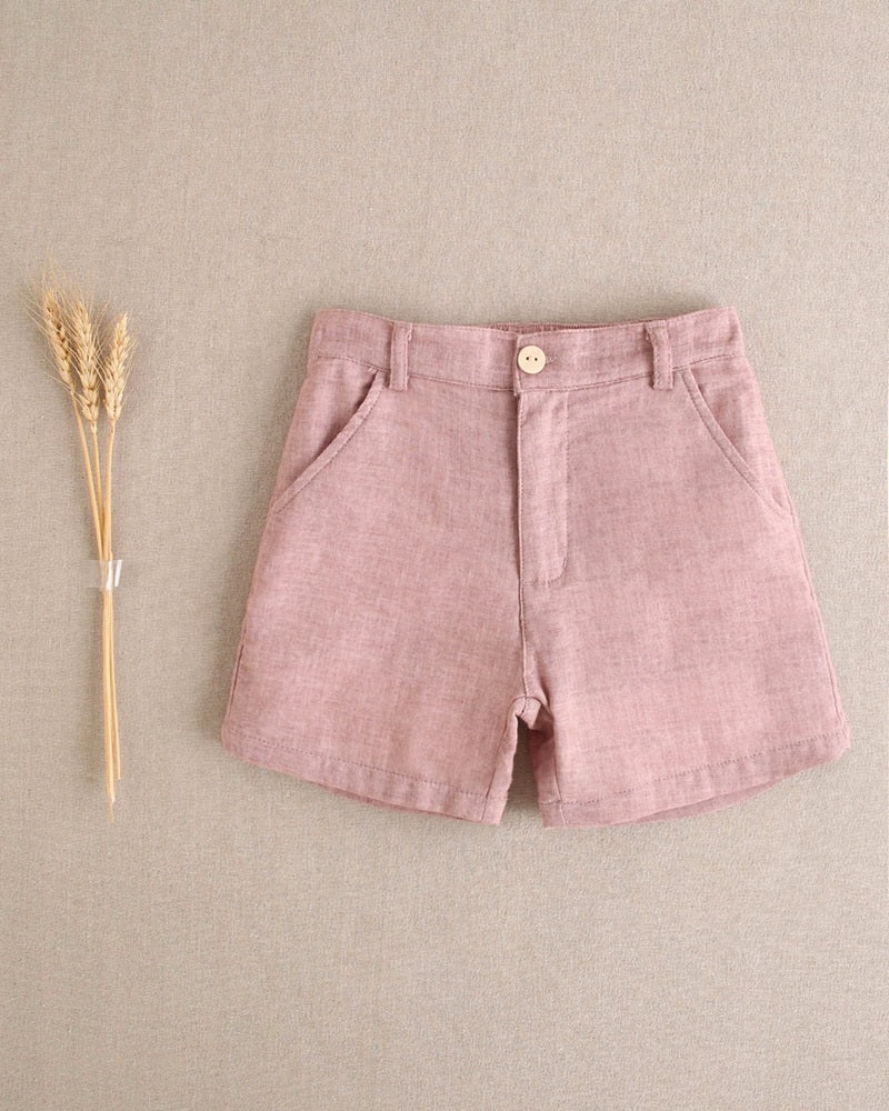 Bermuda de niño de algodón color rosa palo lavado