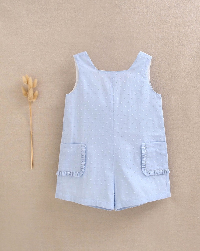 Mono de niña de plumeti azul con maxi lazo