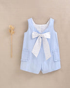 Mono de niña de plumeti azul con maxi lazo