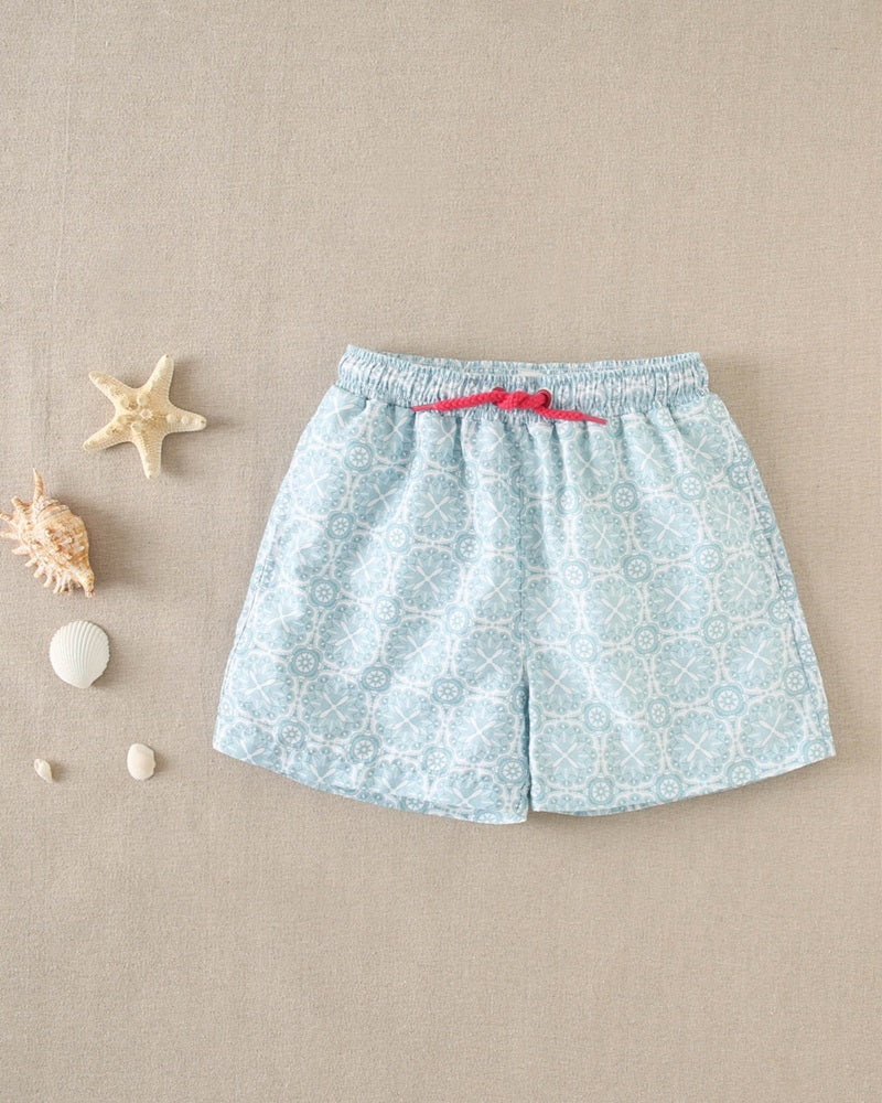 Bañador de niño estampado retro azul cielo