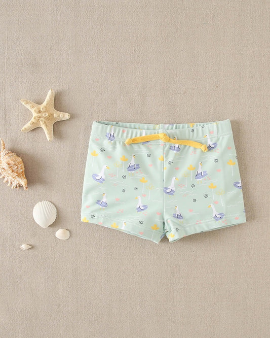 Bóxer de bebé niño verde agua con estampado de ocas