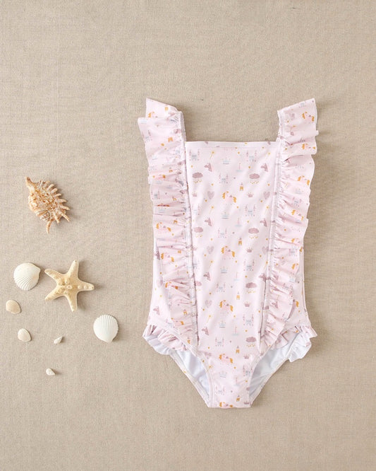 Bañador de niña estampado unicornios con lazo en espalda