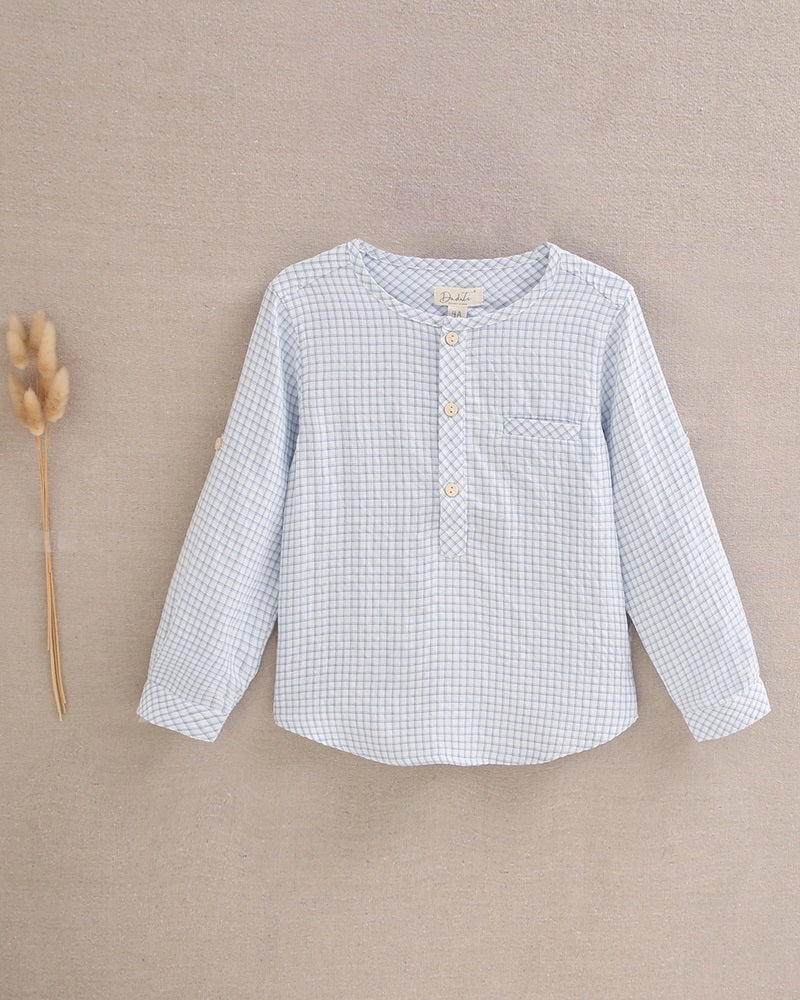 Camisa de niño de cuadros azul pastel