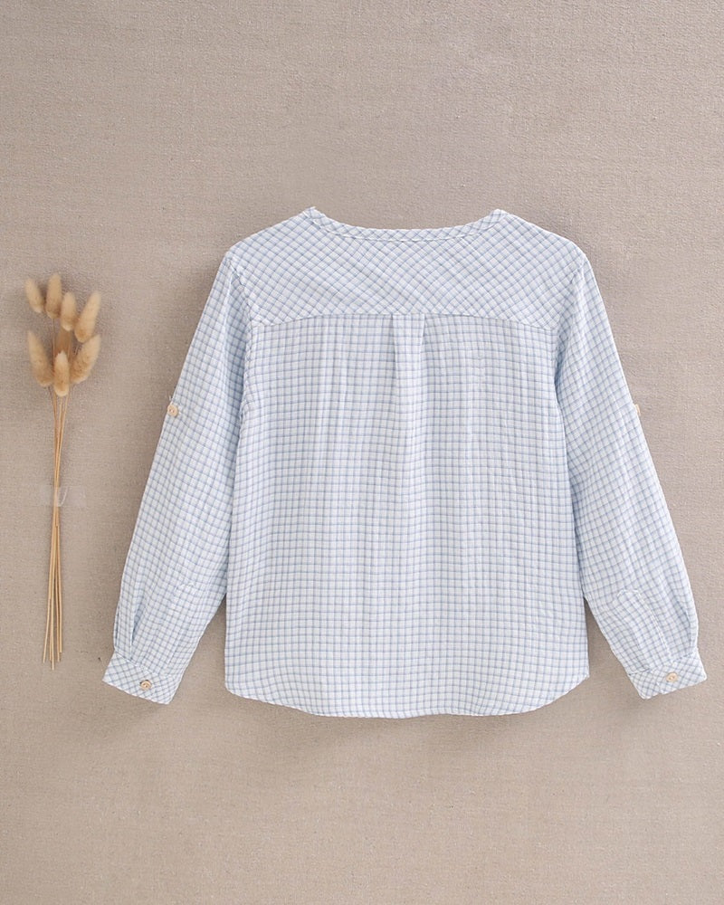 Camisa de niño de cuadros azul pastel