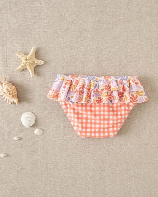 Culetín de bebé niña de cuadro vichy naranja y volantes