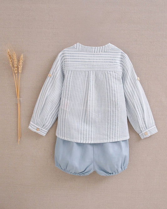 Conjunto de bebé niño de camisa de rayas azul y short