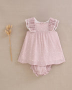 Vestido de bebé plumeti rosa con mini topitos