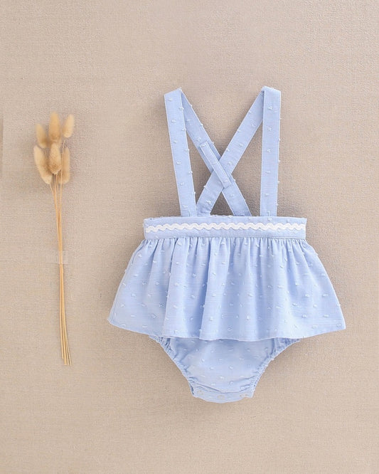 Ranita de bebé niña de plumeti azul con ribete blanco