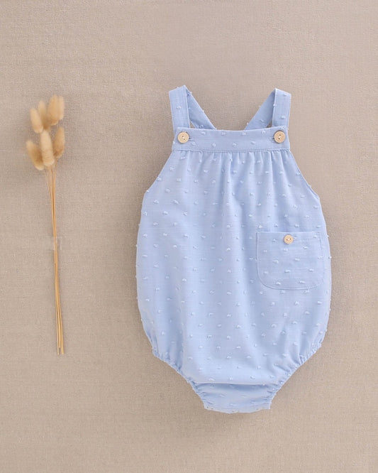Ranita de bebé niño de plumeti azul con tirantes cruzados