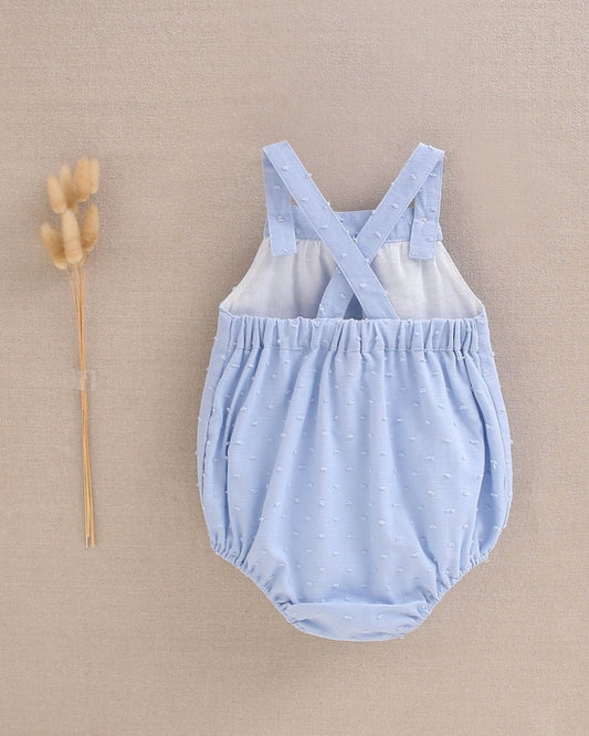 Ranita de bebé niño de plumeti azul con tirantes cruzados