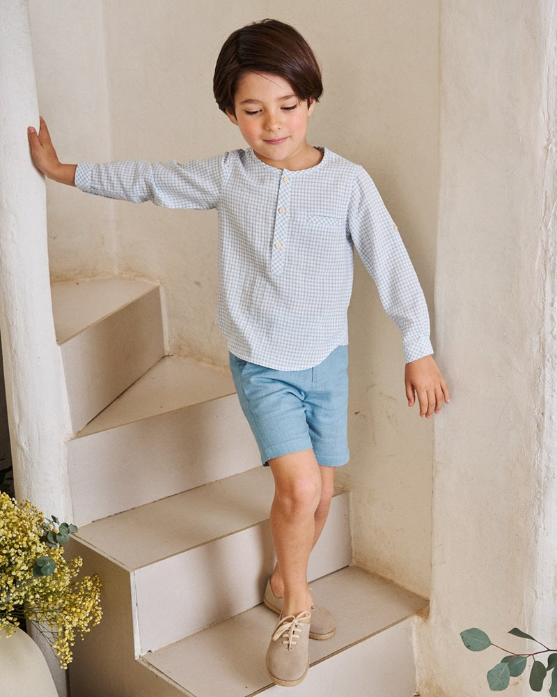 Camisa de niño de cuadros azul pastel