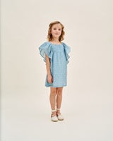 Vestido de plumeti azul con topos blancos