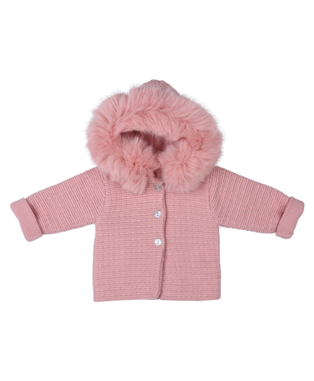 Chaqueta de punto con pelo en capucha