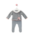 Conjunto de punto con capota Gris y Rosa