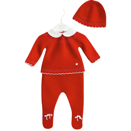 Conjunto de punto gorro rojo