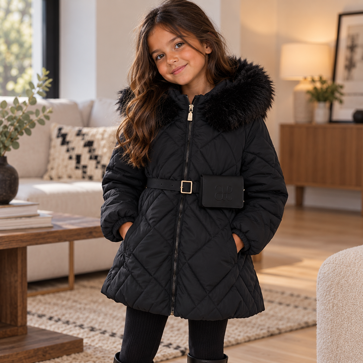 Chaquetón Largo Con Cinturón Cartera Niña ABEL & LULA