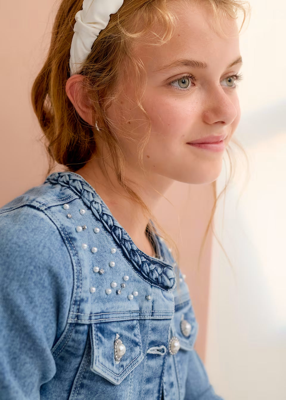 Cazadora Denim Perlas Niña
